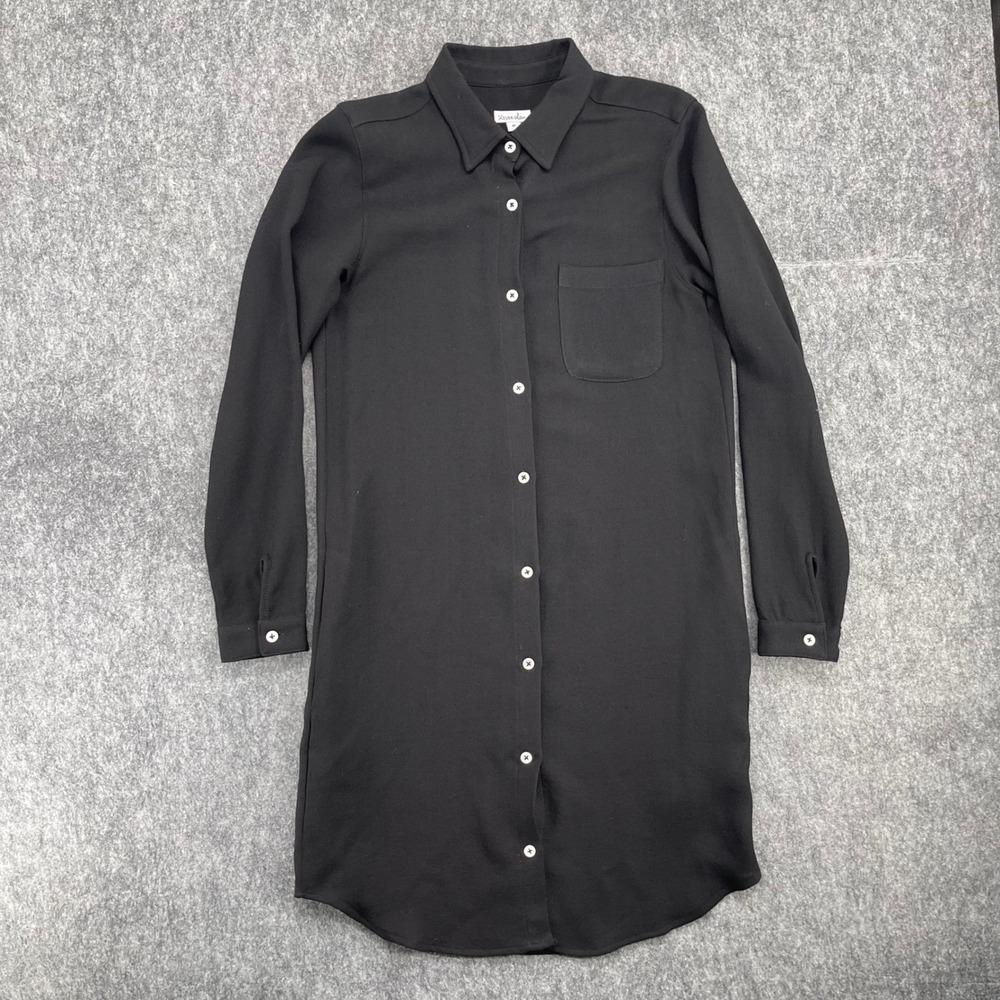 Steven Alan Dress Womens Petite Black Crepe Long Sleeve Button Down Pocket